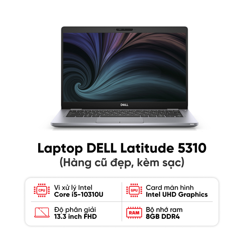 Latitude 5310 có ngoại hình đen, kích thước 30.5 x 21.1 x 2.1 cm và trọng lượng chỉ 1.28kg, rất thuận tiện cho người dùng cần tính cơ động cao.