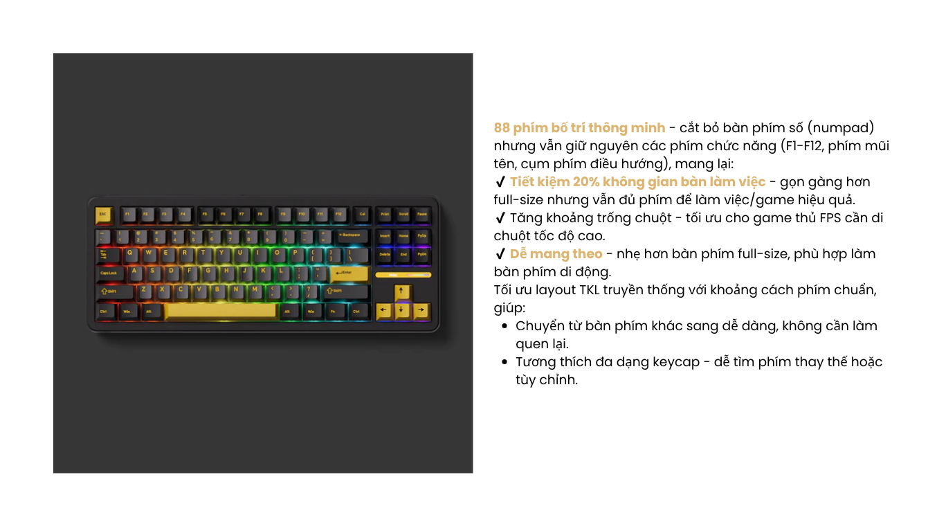 Bàn phím AKKO TAC87 Black & Gold Mirror 3 mode 9