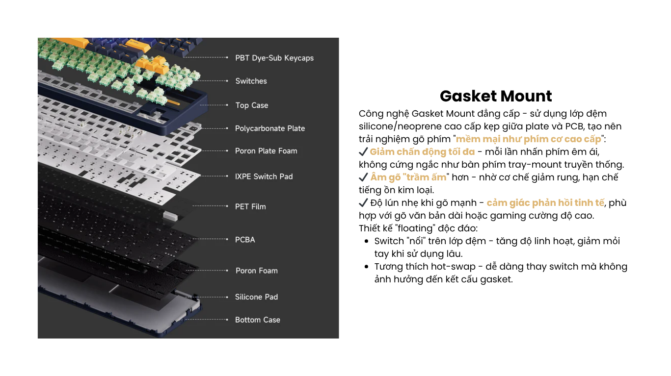 Bàn phím AKKO TAC87 Black & Gold Mirror 3 mode 9