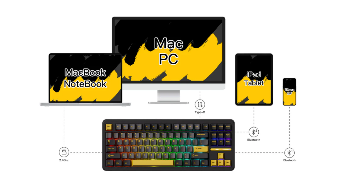 Bàn phím AKKO TAC87 Black & Gold Mirror 3 mode 10