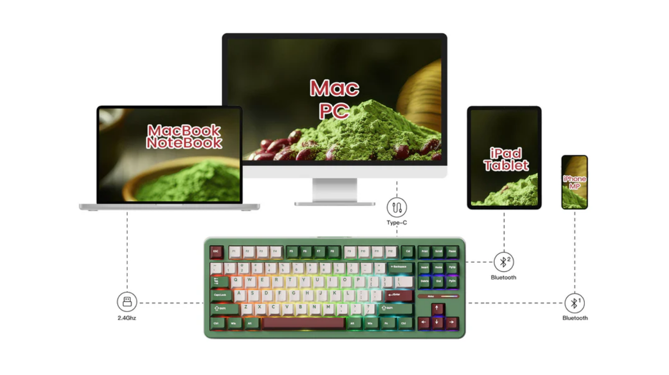 Bàn phím AKKO TAC87 Matcha Red Bean Stellar Rose 9