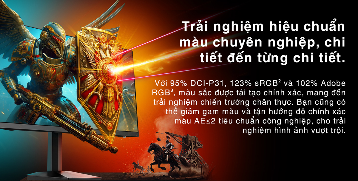 khả năng hiển thị màu sắc của màn hình IPS Koorui này được khẳng định với độ phủ màu đạt 95% dải DCI-P3